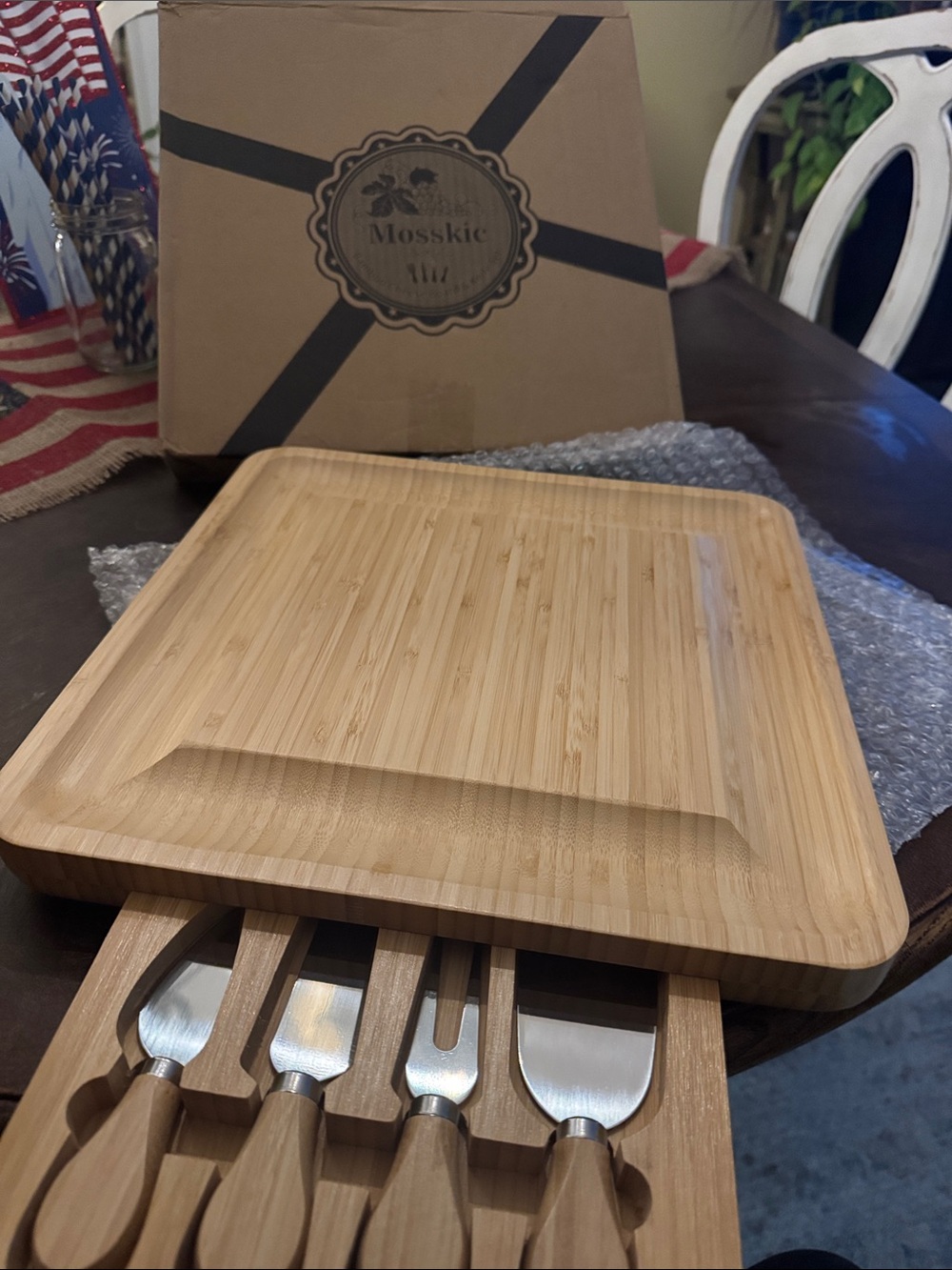 Bamboo Cheese Serving Board with Built-in Tool Drawer - Natural